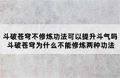 斗破苍穹不修炼功法可以提升斗气吗 斗破苍穹为什么不能修炼两种功法